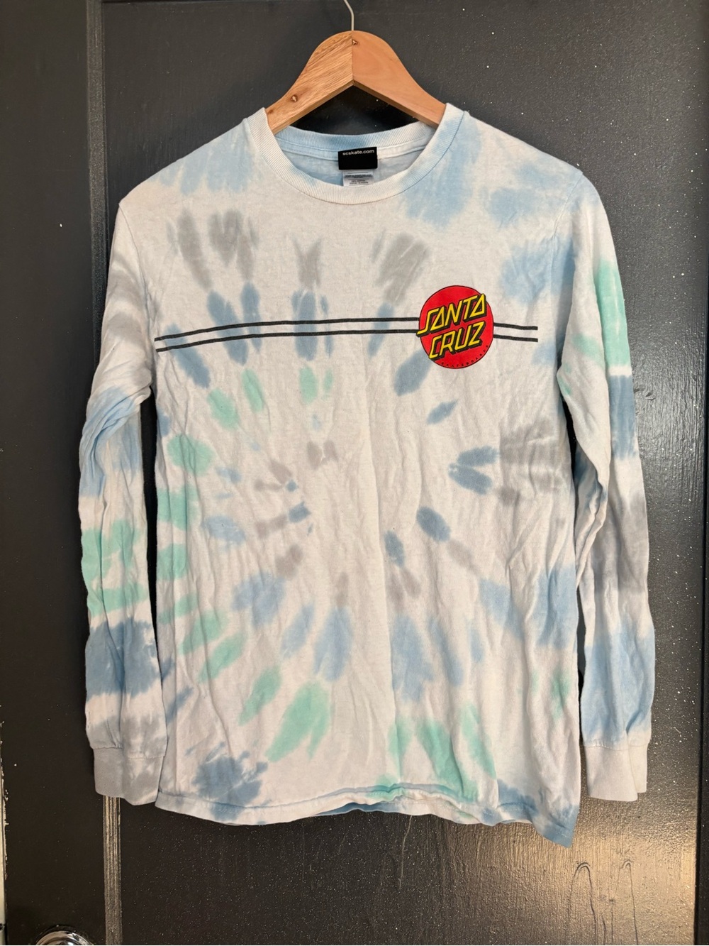 Santa Cruz Skateboards Long Sleeve Tie-Dye Tee in Light Blue, Mint & Gray